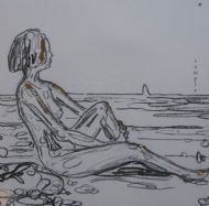 On the beach Charcoal on paper 20cm x 20cm